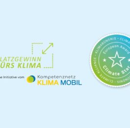 Das Logo der Initiative Platzgewinn fürs Klima neben dem Logo des Climate Star Award